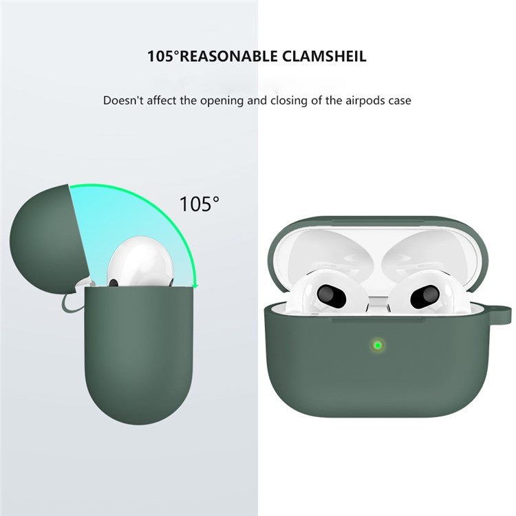 For Apple AirPods 3 Silicone Protective Earphone Case Cover with Carabiner  - Olive Green