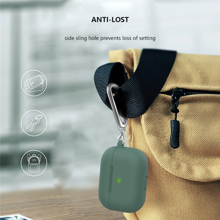 For Apple AirPods 3 Silicone Protective Earphone Case Cover with Carabiner  - Olive Green