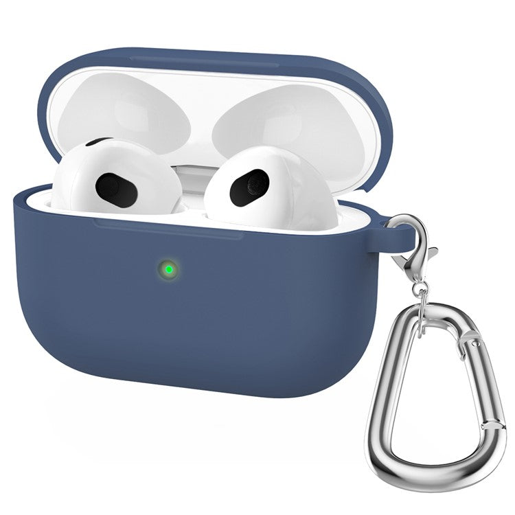 For Apple AirPods 3 Silicone Protective Earphone Case Cover with Carabiner  - Midnight Blue