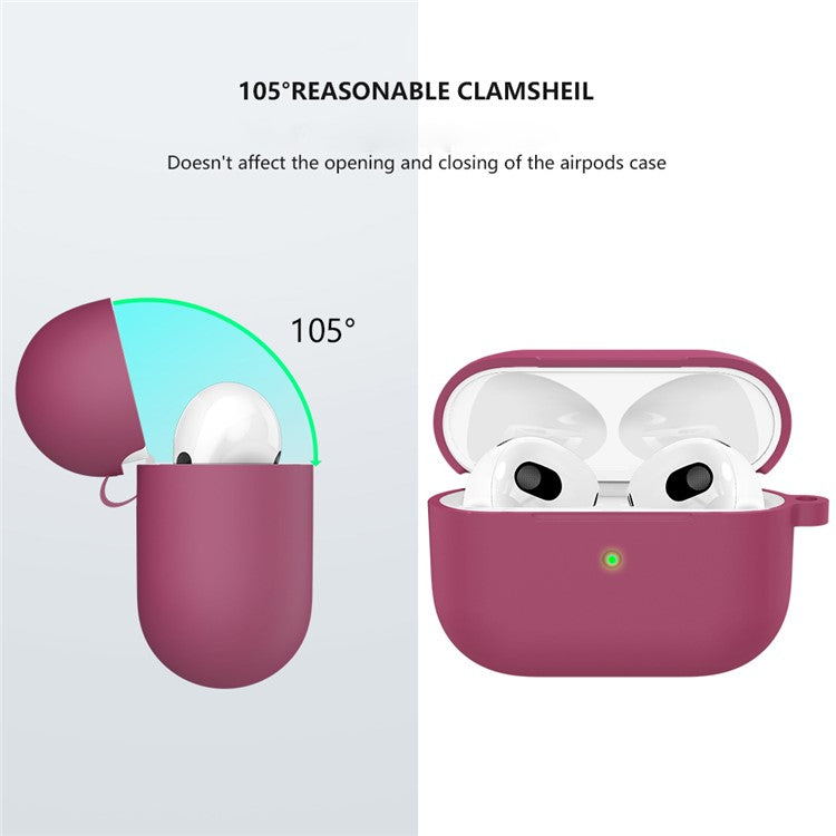 For Apple AirPods 3 Silicone Protective Earphone Case Cover with Carabiner  - Rose Red