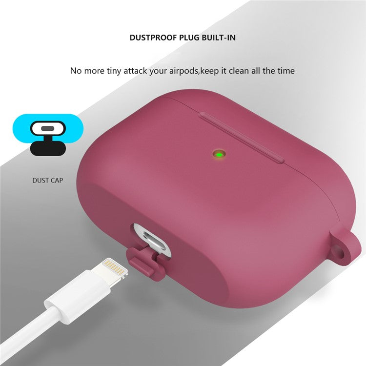 For Apple AirPods 3 Silicone Protective Earphone Case Cover with Carabiner  - Rose Red