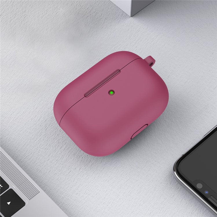 For Apple AirPods 3 Silicone Protective Earphone Case Cover with Carabiner  - Rose Red