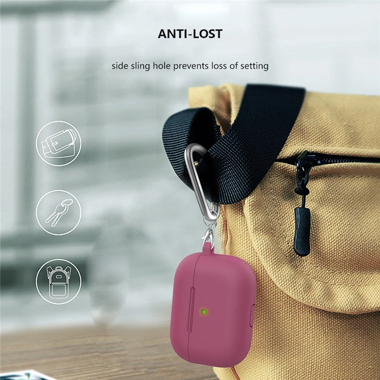 For Apple AirPods 3 Silicone Protective Earphone Case Cover with Carabiner  - Rose Red