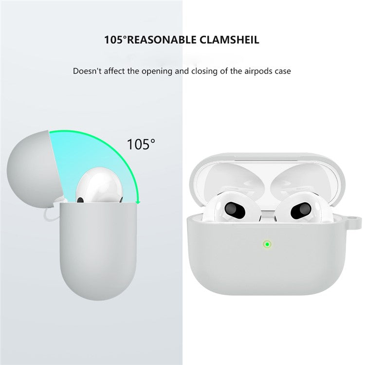 For Apple AirPods 3 Silicone Protective Earphone Case Cover with Carabiner  - Light Grey