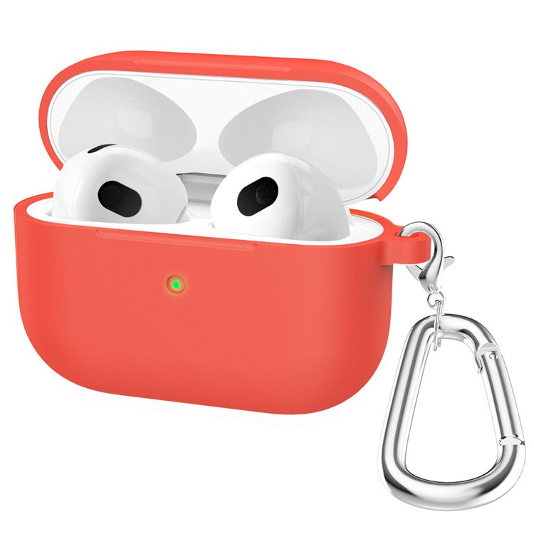 For Apple AirPods 3 Silicone Protective Earphone Case Cover with Carabiner  - Red