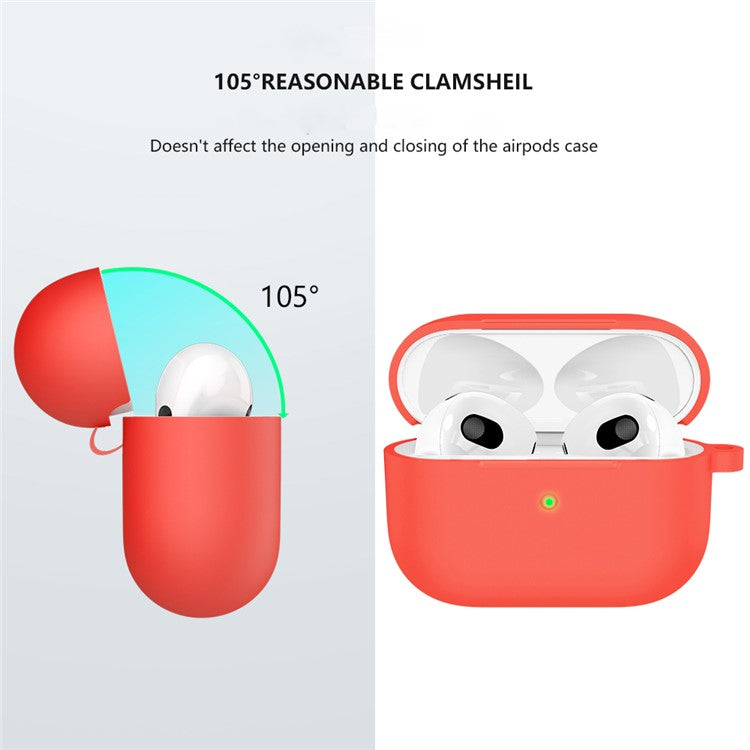 For Apple AirPods 3 Silicone Protective Earphone Case Cover with Carabiner  - Red