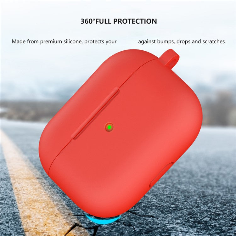 For Apple AirPods 3 Silicone Protective Earphone Case Cover with Carabiner  - Red