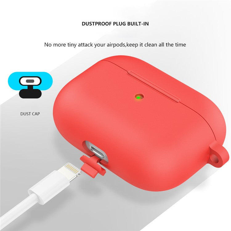 For Apple AirPods 3 Silicone Protective Earphone Case Cover with Carabiner  - Red