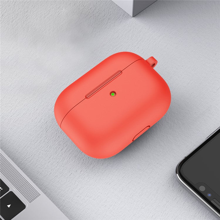 For Apple AirPods 3 Silicone Protective Earphone Case Cover with Carabiner  - Red