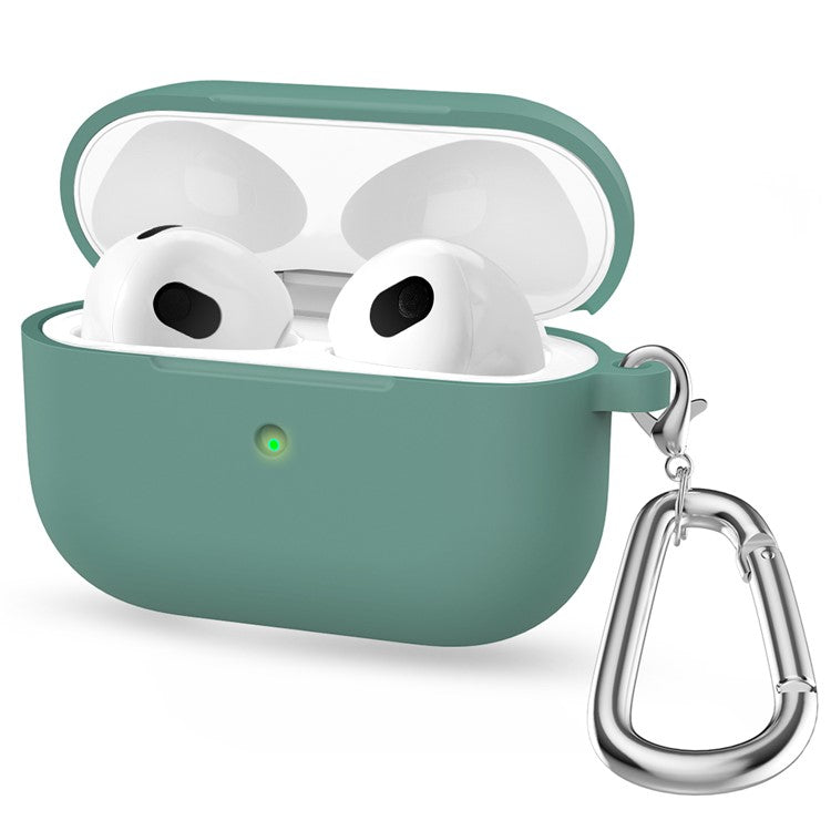 For Apple AirPods 3 Silicone Protective Earphone Case Cover with Carabiner  - Pine Needle Green