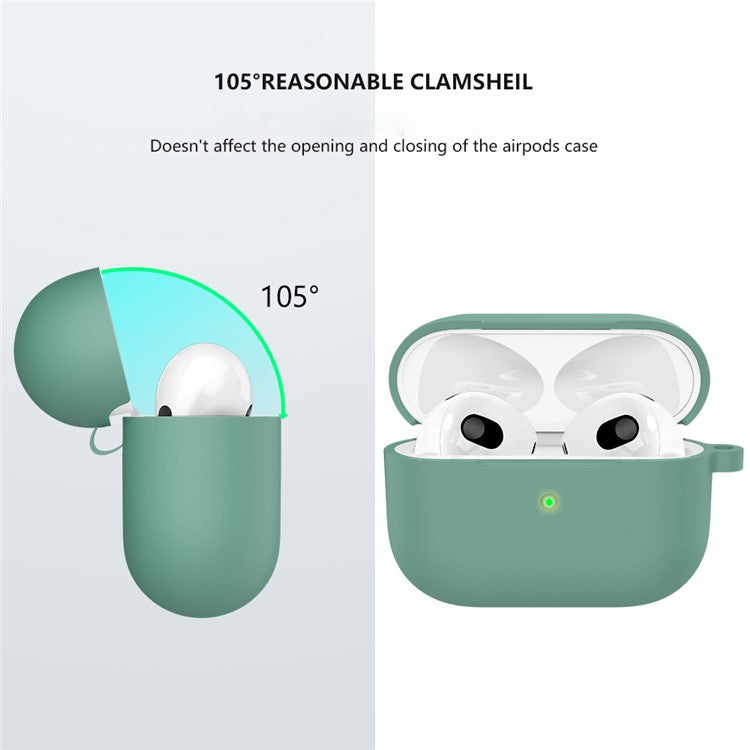 For Apple AirPods 3 Silicone Protective Earphone Case Cover with Carabiner  - Pine Needle Green