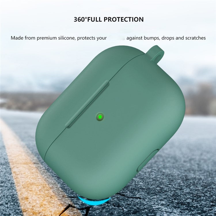 For Apple AirPods 3 Silicone Protective Earphone Case Cover with Carabiner  - Pine Needle Green