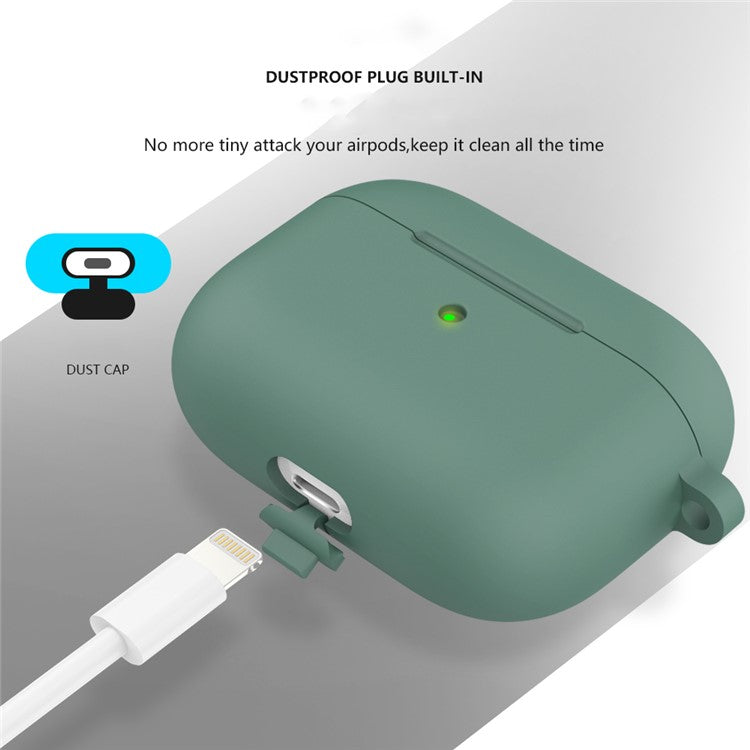 For Apple AirPods 3 Silicone Protective Earphone Case Cover with Carabiner  - Pine Needle Green