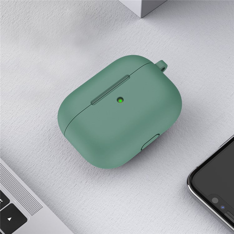 For Apple AirPods 3 Silicone Protective Earphone Case Cover with Carabiner  - Pine Needle Green