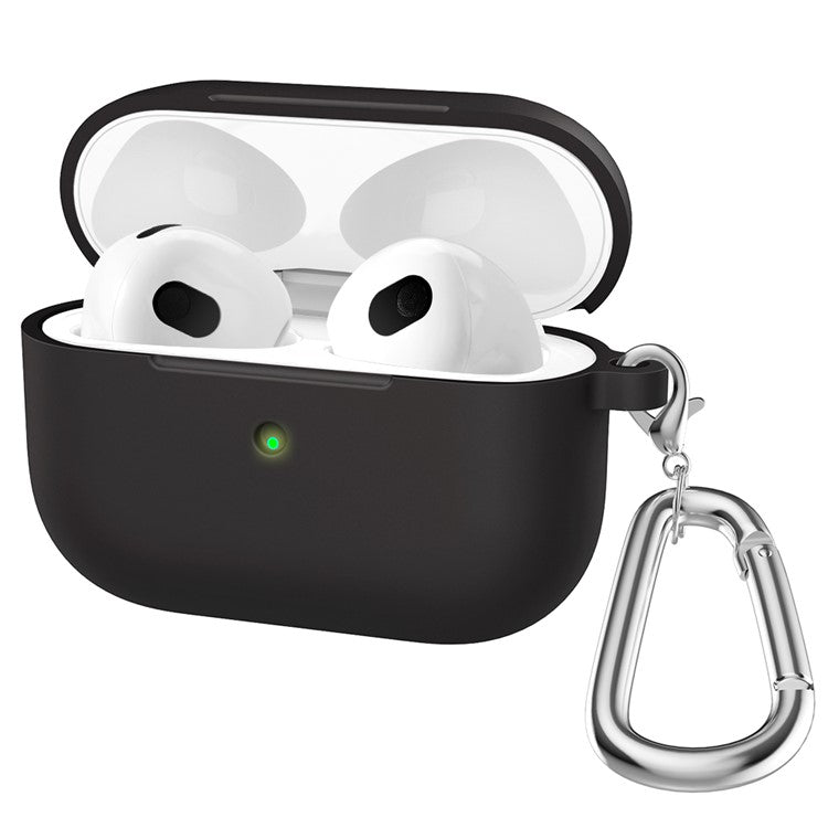 For Apple AirPods 3 Silicone Protective Earphone Case Cover with Carabiner  - Black