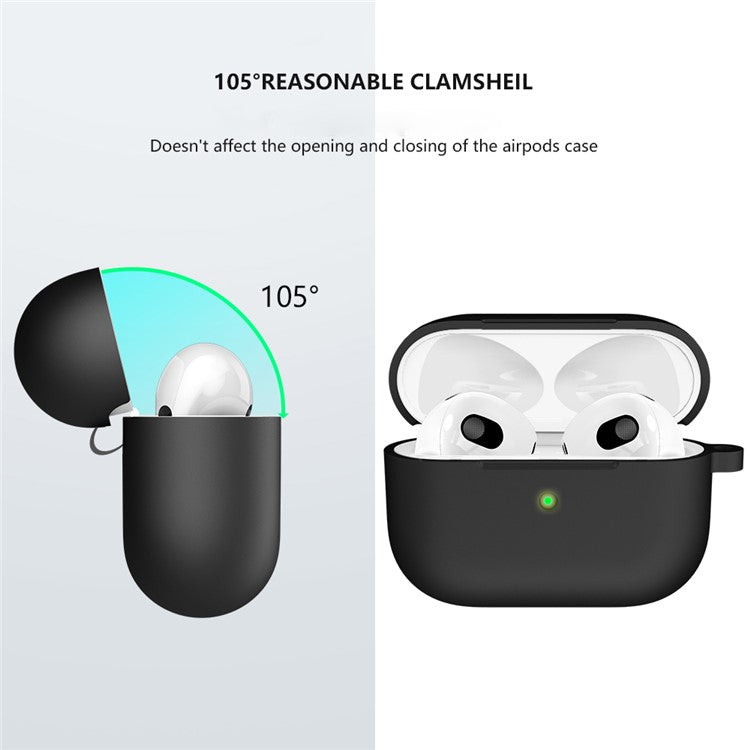 For Apple AirPods 3 Silicone Protective Earphone Case Cover with Carabiner  - Black