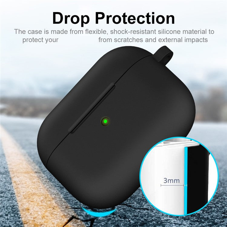 ENKAY HAT PRINCE Thick Silicone Shockproof Cover Wireless Bluetooth Earphone Protector with Carabiner for Apple AirPods Pro - Black