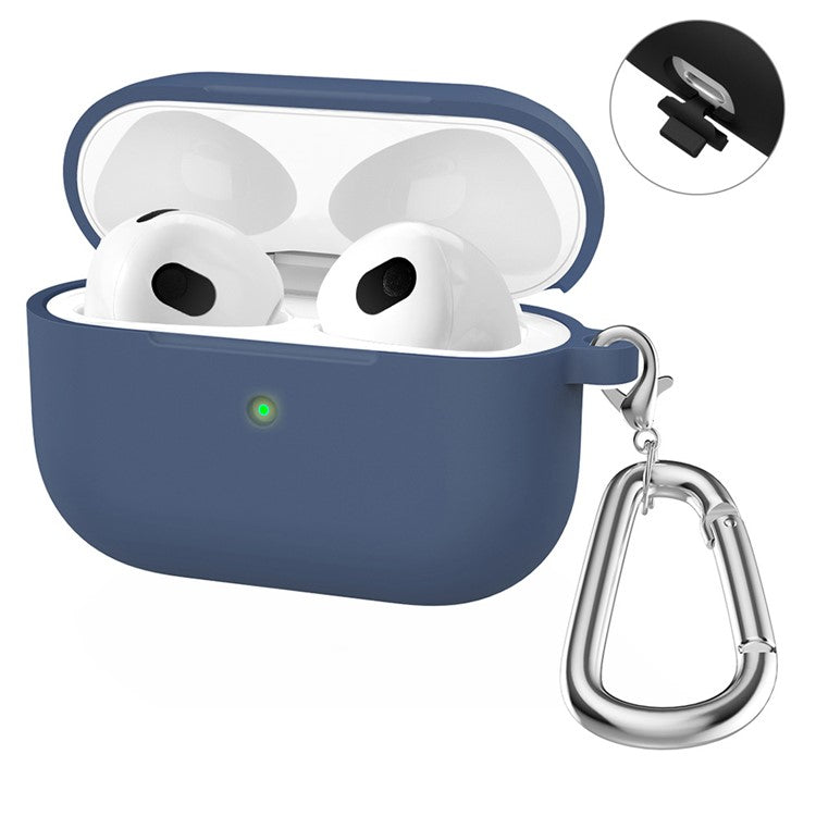 ENKAY HAT PRINCE Thick Silicone Shockproof Cover Wireless Bluetooth Earphone Protector with Carabiner for Apple AirPods Pro - Dark Blue