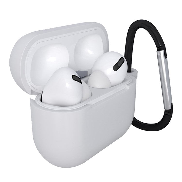 Bluetooth Earphone Protective Case Silicone Cover with Carabiner for Apple AirPods 3 - White