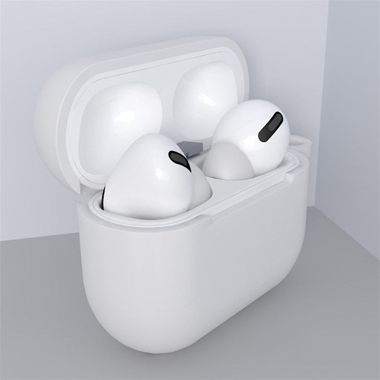 Bluetooth Earphone Protective Case Silicone Cover with Carabiner for Apple AirPods 3 - White