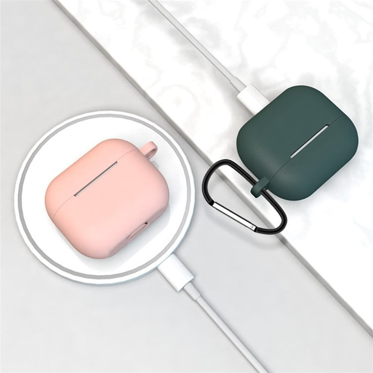 Bluetooth Earphone Protective Case Silicone Cover with Carabiner for Apple AirPods 3 - White