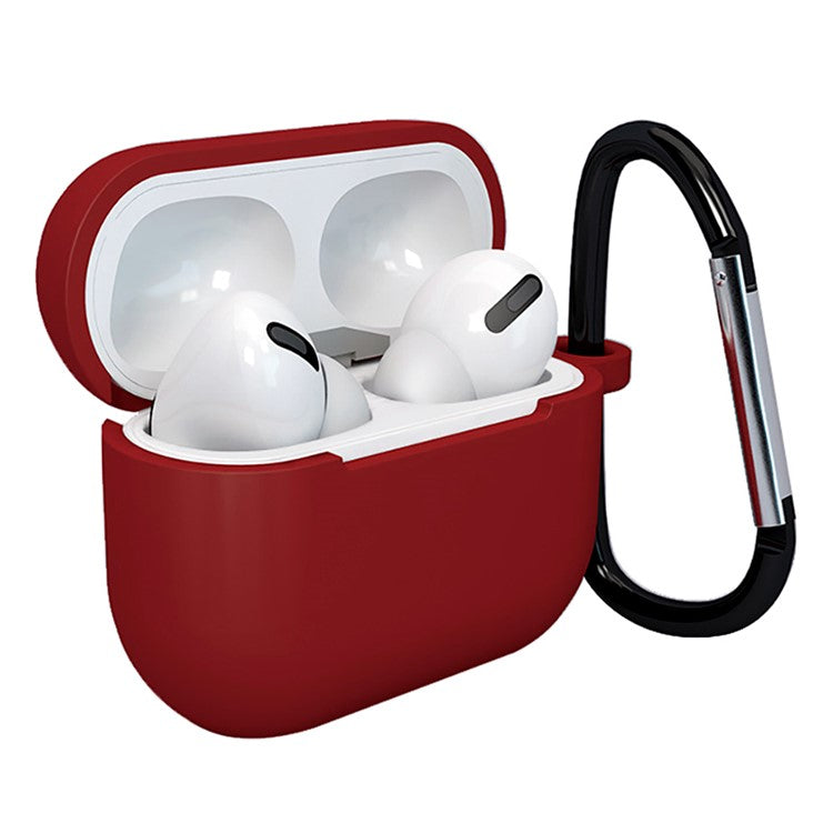 Bluetooth Earphone Protective Case Silicone Cover with Carabiner for Apple AirPods 3 - Red