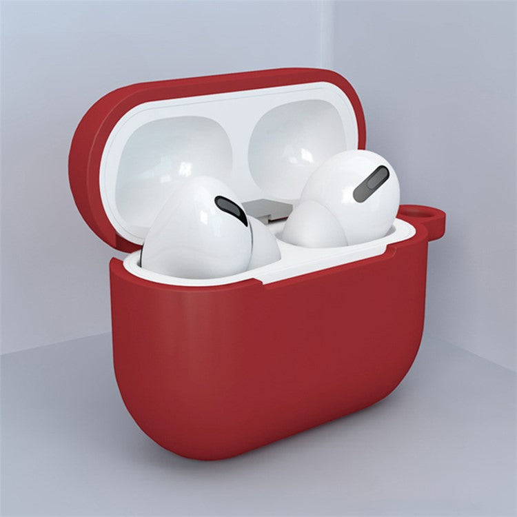 Bluetooth Earphone Protective Case Silicone Cover with Carabiner for Apple AirPods 3 - Red