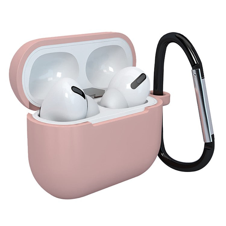 Bluetooth Earphone Protective Case Silicone Cover with Carabiner for Apple AirPods 3 - Pink