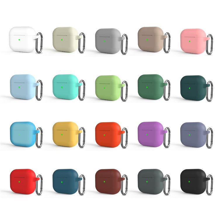 Bluetooth Earphone Silicone Protective Case Dust-proof Cover with Carabiner for Apple AirPods 3 - Black