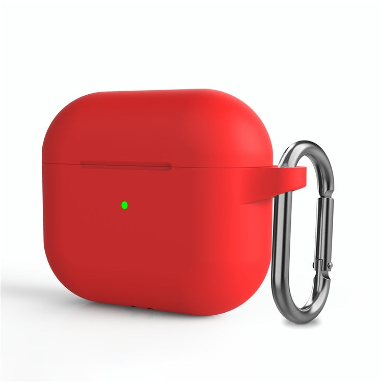 Bluetooth Earphone Silicone Protective Case Dust-proof Cover with Carabiner for Apple AirPods 3 - Red