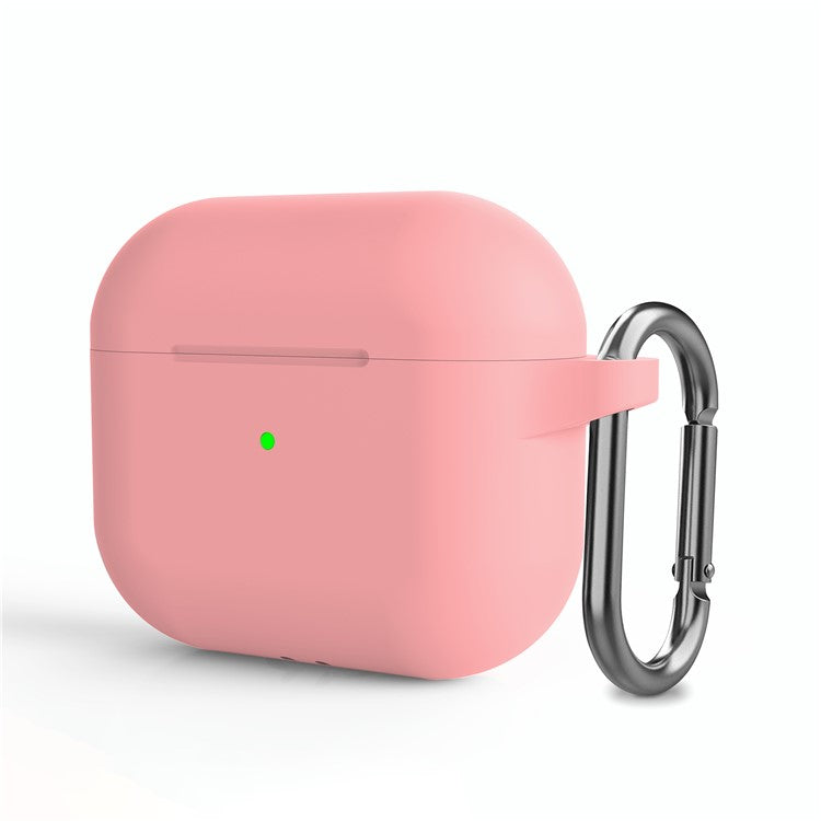 Bluetooth Earphone Silicone Protective Case Dust-proof Cover with Carabiner for Apple AirPods 3 - Pink