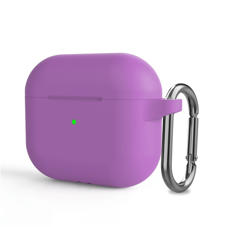 Bluetooth Earphone Silicone Protective Case Dust-proof Cover with Carabiner for Apple AirPods 3 - Purple