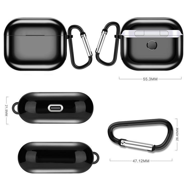 Plating TPU Soft Cover Shockproof Full Protective Case with Keychain for AirPods 3 - Black