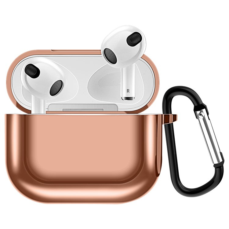 Plating TPU Soft Cover Shockproof Full Protective Case with Keychain for AirPods 3 - Rose Gold