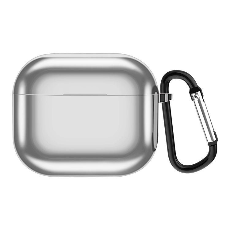 Plating TPU Soft Cover Shockproof Full Protective Case with Keychain for AirPods 3 - Silver