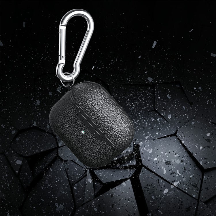 Litchi Texture Soft TPU Earphone Case with Keychain for Apple AirPods 3 - Black