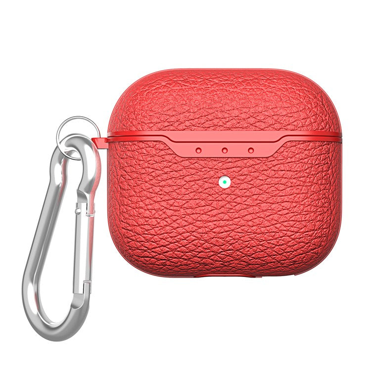 Litchi Texture Soft TPU Earphone Case with Keychain for Apple AirPods 3 - Red