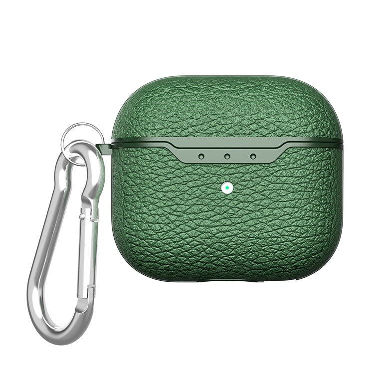 Litchi Texture Soft TPU Earphone Case with Keychain for Apple AirPods 3 - Green