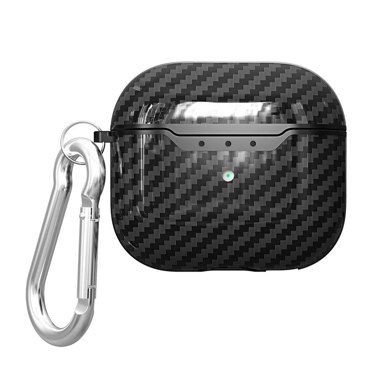 Carbon Fiber Soft TPU Shockproof Case Earphone Cover with Anti-Lost Carabiner for AirPods 3 - Black