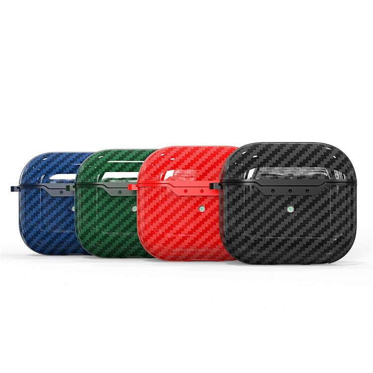 Carbon Fiber Soft TPU Shockproof Case Earphone Cover with Anti-Lost Carabiner for AirPods 3 - Red