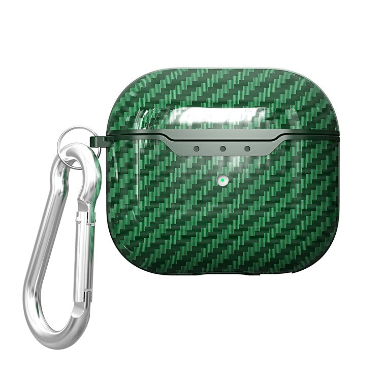 Carbon Fiber Soft TPU Shockproof Case Earphone Cover with Anti-Lost Carabiner for AirPods 3 - Green