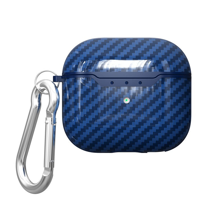 Carbon Fiber Soft TPU Shockproof Case Earphone Cover with Anti-Lost Carabiner for AirPods 3 - Blue