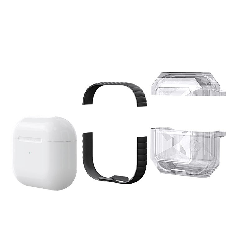 Full Protection Rhombus Style Shockproof Protective Case with Carabiner for Apple AirPods 3 - White