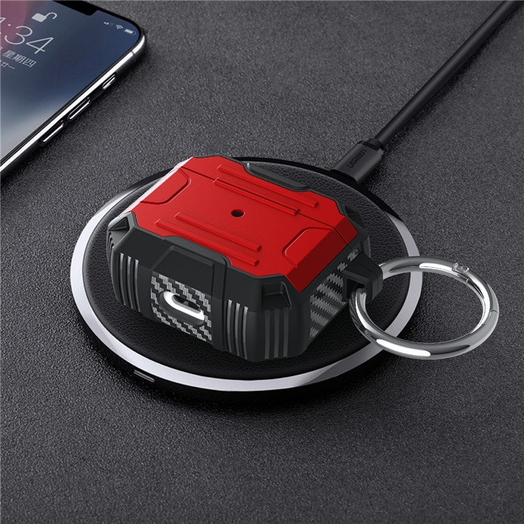 Full Protection Soft TPU + Hard PC Protective Case with Carabiner for Apple AirPods 3 - Red