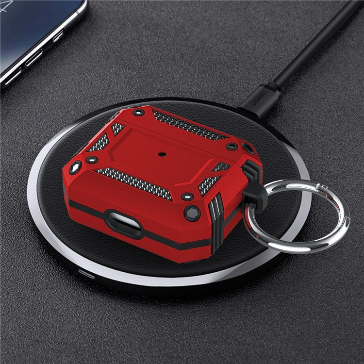 Hard PC and Soft TPU Cover Drop Tested Shockproof Airpod Case with Keychain for Apple AirPods 3 - Red