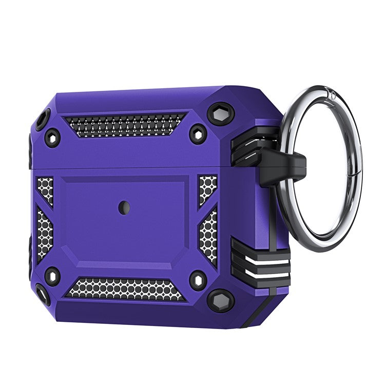 Hard PC and Soft TPU Cover Drop Tested Shockproof Airpod Case with Keychain for Apple AirPods 3 - Purple