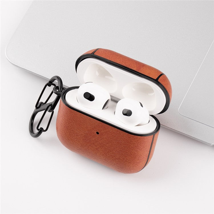 PU Leather Coated PC Protective Case Anti-fall Earphone Cover with Anti-loss Hook for Apple AirPods 3 - Black