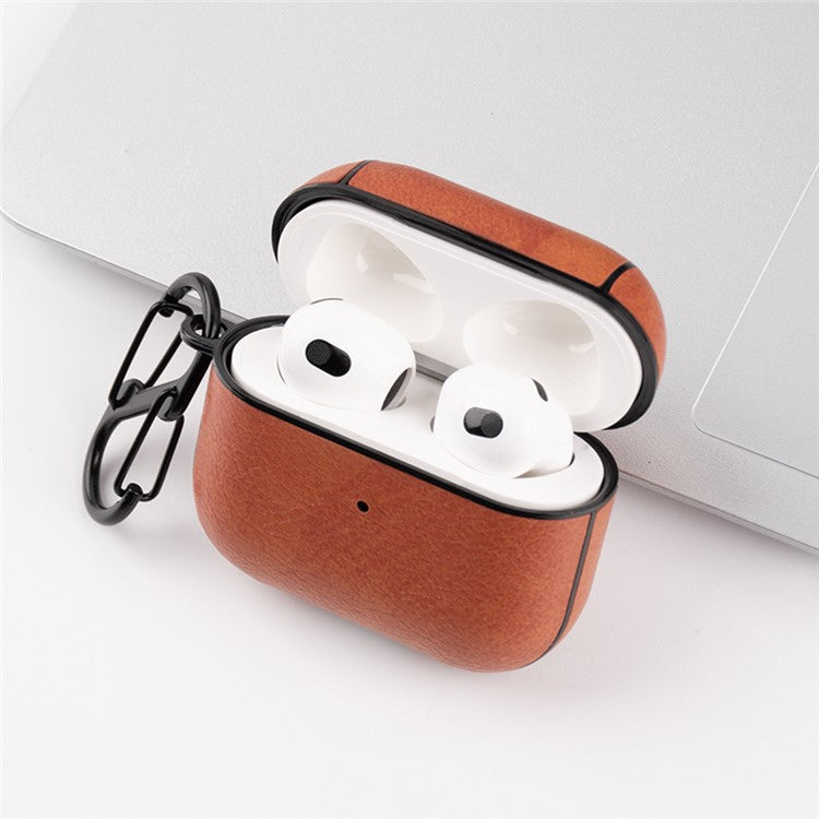 PU Leather Coated PC Protective Case Anti-fall Earphone Cover with Anti-loss Hook for Apple AirPods 3 - Red