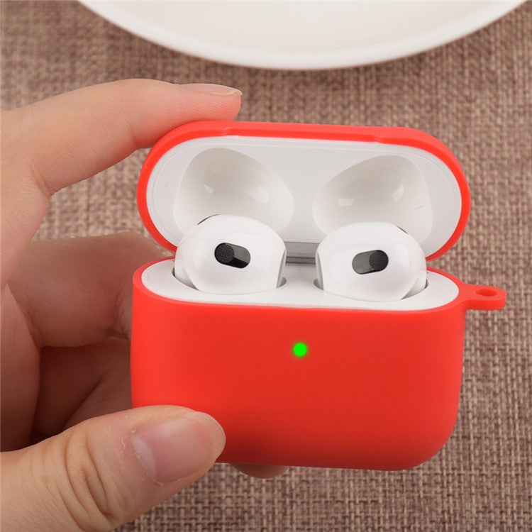 Scratch Resistant Full Protective Silicone Skin Earphone Case Cover with Carabiner for Apple AirPods 3 - Red