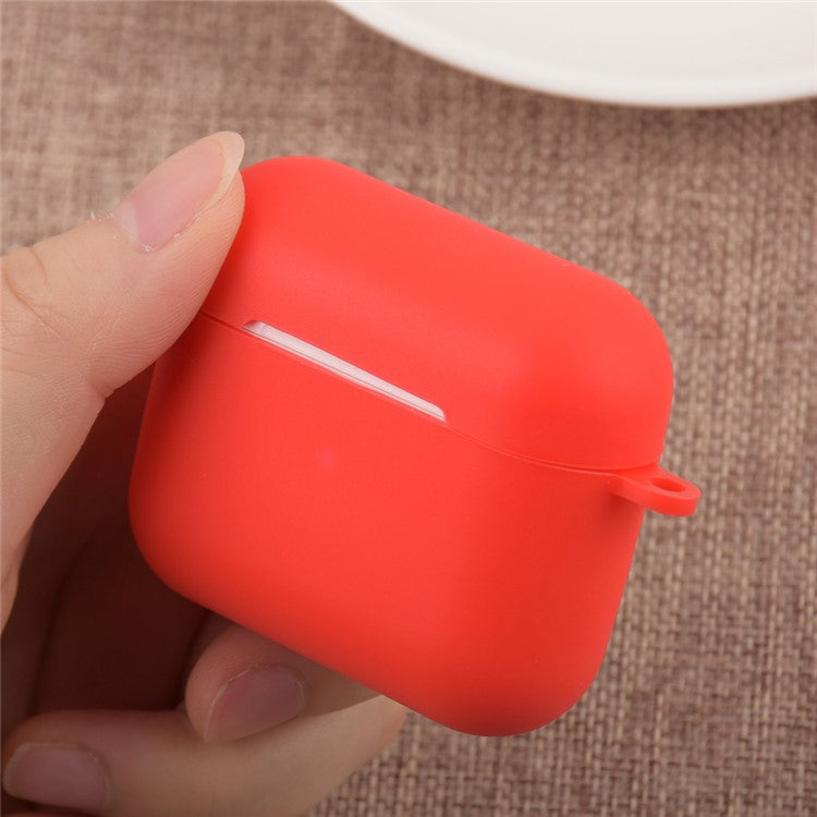 Scratch Resistant Full Protective Silicone Skin Earphone Case Cover with Carabiner for Apple AirPods 3 - Red